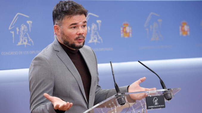 Imagen de archivo del portavoz de ERC, Gabriel Rufián en el Congreso. EFE/Chema Moya
