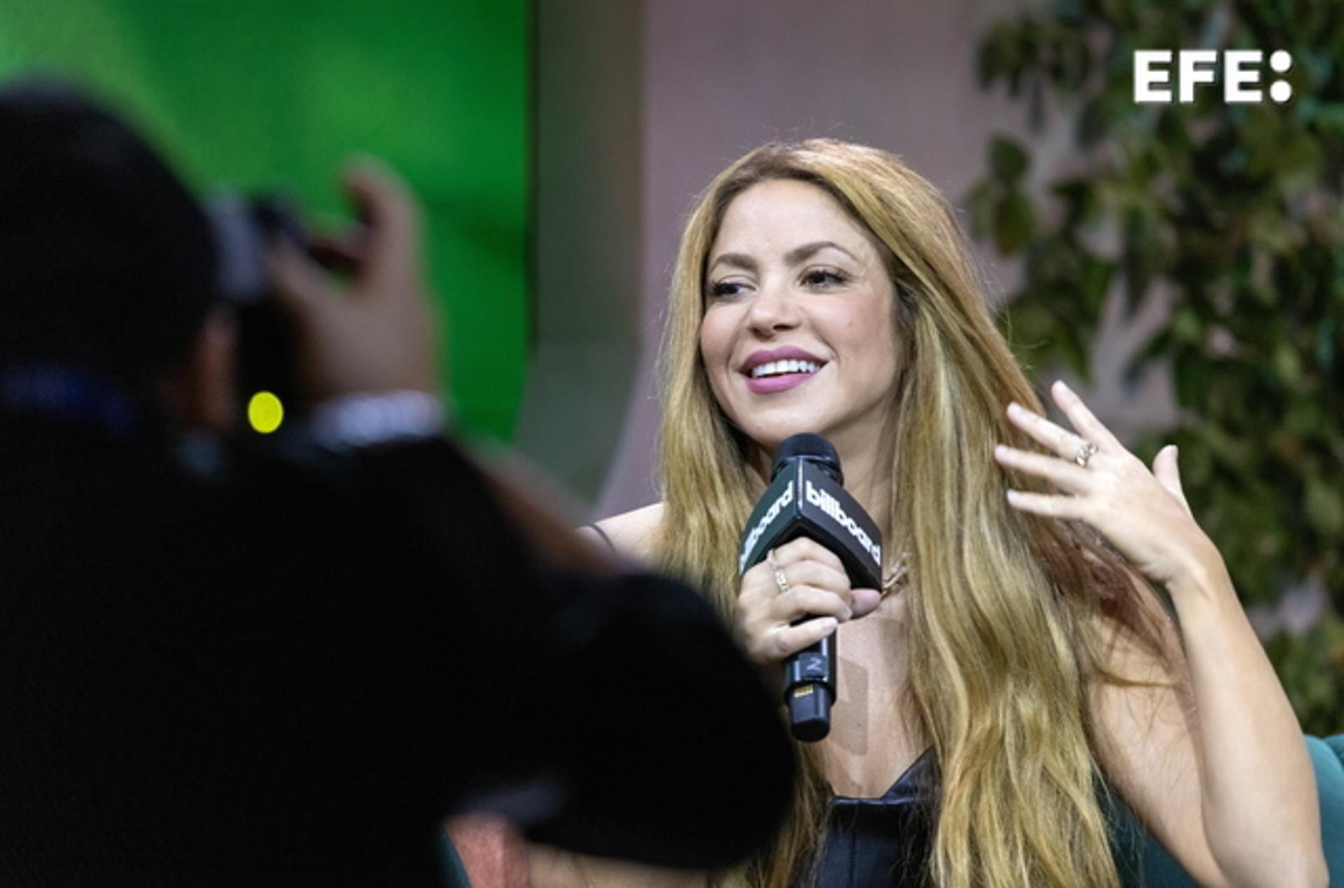 La cantante colombiana Shakira  durante la conferencia de prensa de la Semana de Música Latina Billboard en el Foro Faena en Miami Beach, Florida, EE.UU., este 4 de octubre de 2023. EFE/EPA/Cristóbal herrera Ulashkevich
