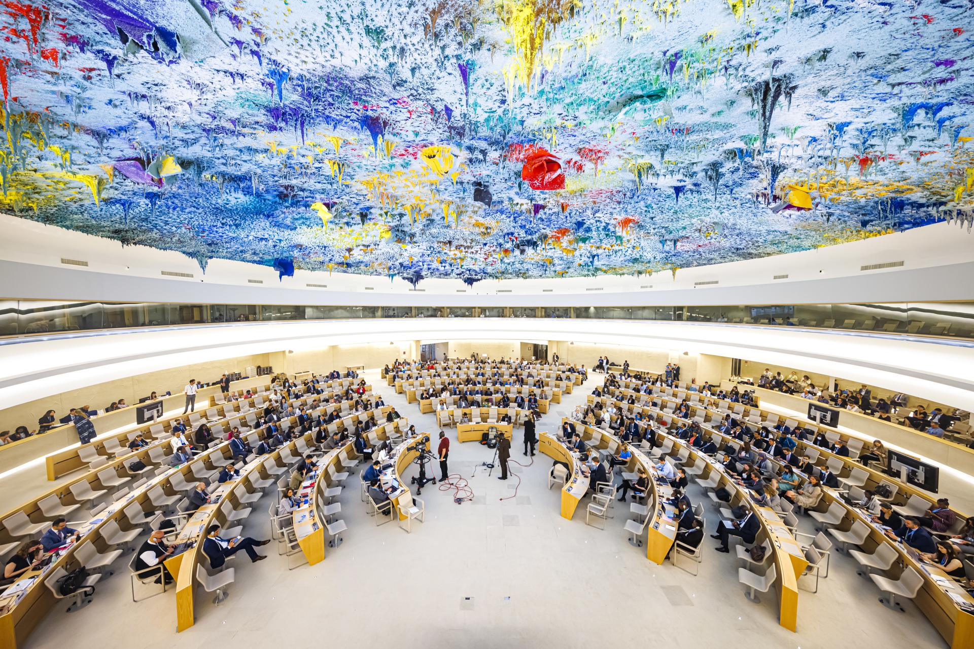 Vista de una reunión del Consejo de Derechos Humanos de la ONU, en Ginebra, Suiza, en una fotografía de archivo. EFE/Valentin Flauraud
