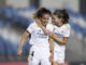 La defensa del Real Madrid Rocío Gálvez (i) celebra su gol durante la jornada 1 de la Primera División Femenina entre Real Madrid y Real Betis, en el estadio Alfredo Di Stéfano, en Madrid. EFE/ Daniel González