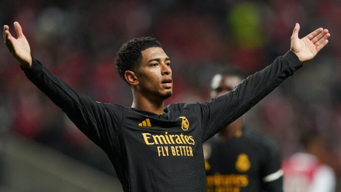 Jude Bellingham, centrocampista inglés del Real Madrid, durante el partido ante el SC Braga. EFE/EPA/HUGO DELGADO
