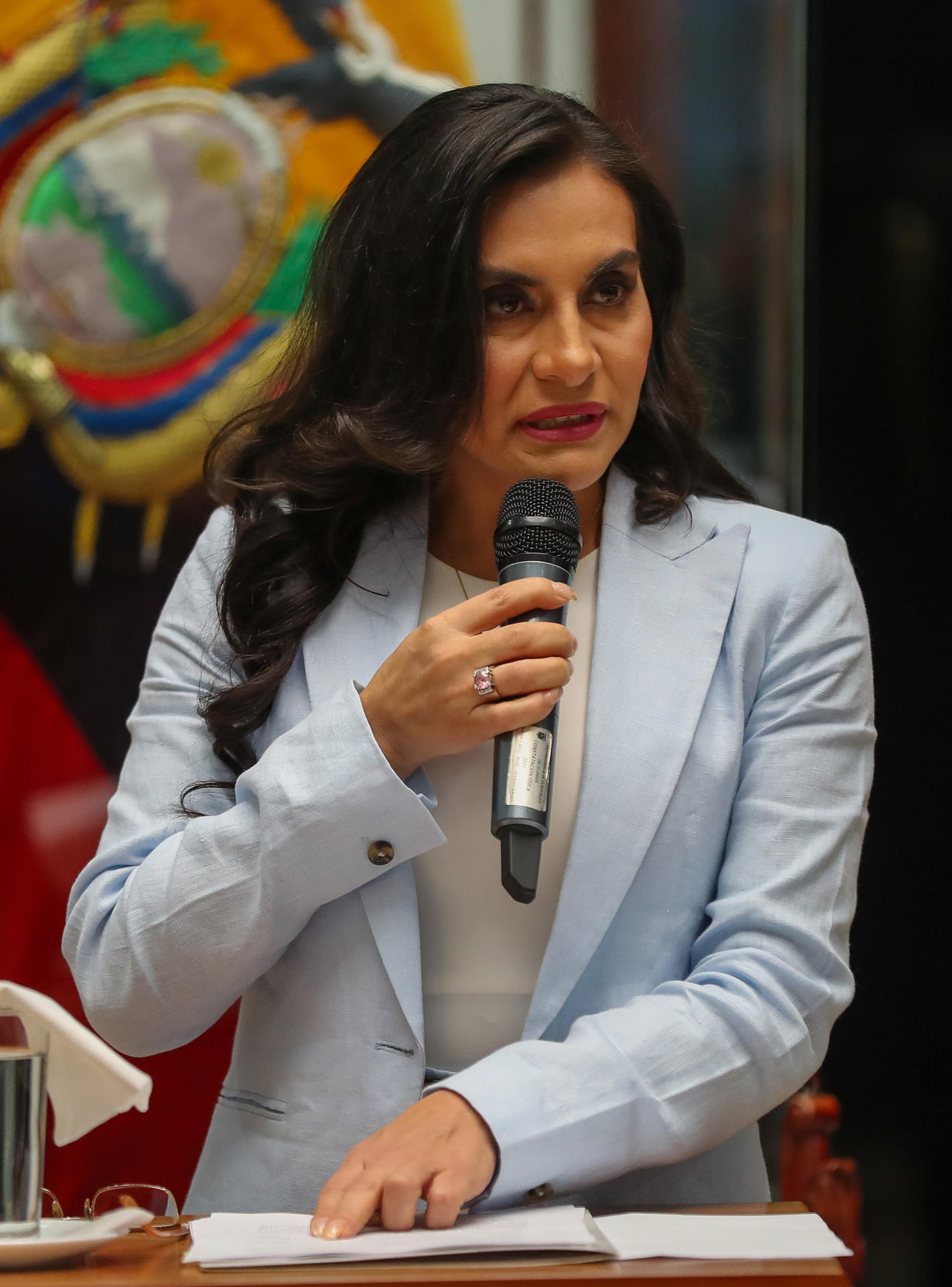 La vicepresidenta de Ecuador, Verónica Abad, habla durante una rueda de prensa en Quito (Ecuador). EFE/José Jácome
