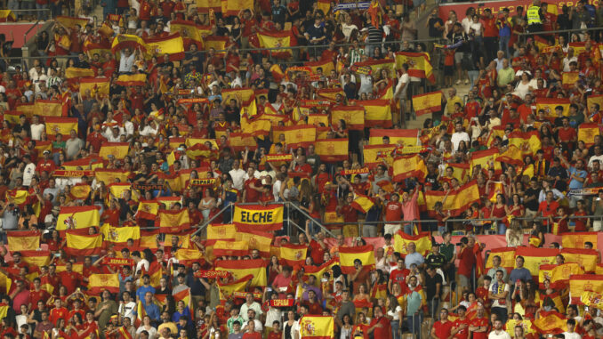 Aficionados de la selección española durante el partido clasificatorio para la Eurocopa 2024 en el estadio de La Cartuja de Sevilla, en una foto de archivo. EFE / Julio Muñoz.
