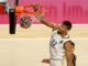 El jugador del Real Madrid Walter Tavares (I) machaca delante del base de Maccabi Wade Baldwin IV (d) durante el partido de la Euroliga que se ha jugado a puerta cerrada en Belgrado, Serbia. EFE/EPA/ANDREJ CUKIC