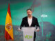 El líder de Vox, Santiago Abascal, durante la rueda de prensa ofrecida tras la reunión del Comite de Acción Política, este lunes en Madrid. EFE/ Zipi