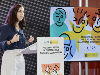 La ministra de Derechos Sociales y Agenda 2030, Ione Belarra, interviene en la Reunión de Coordinadores de la Garantía Infantil, organizado en el marco de la Presidencia española del Consejo de la Unión Europea. EFE/ Ana Escobar