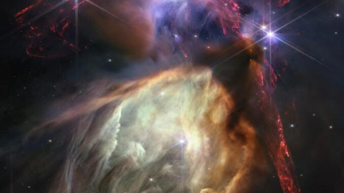 Imagen del complejo de nubes Rho Ophiuchi, la región de formación estelar más cercana a la Tierra. Este estudio revela que las estrellas recién nacidas en Rho Ophiuchi aún no han comenzado a separarse y que la nube progenitora todavía las mantiene unidas. Crédito. NASA, ESA, CSA, STScI, Klaus Pontoppidan (STScI).
