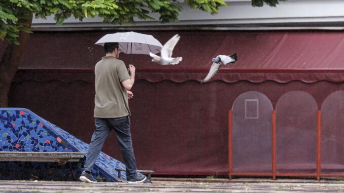 Un hombre se protege de la lluvia en Las Palmas de Gran Canaria, el pasado mes de octubre. EFE/Ángel Medina G.
