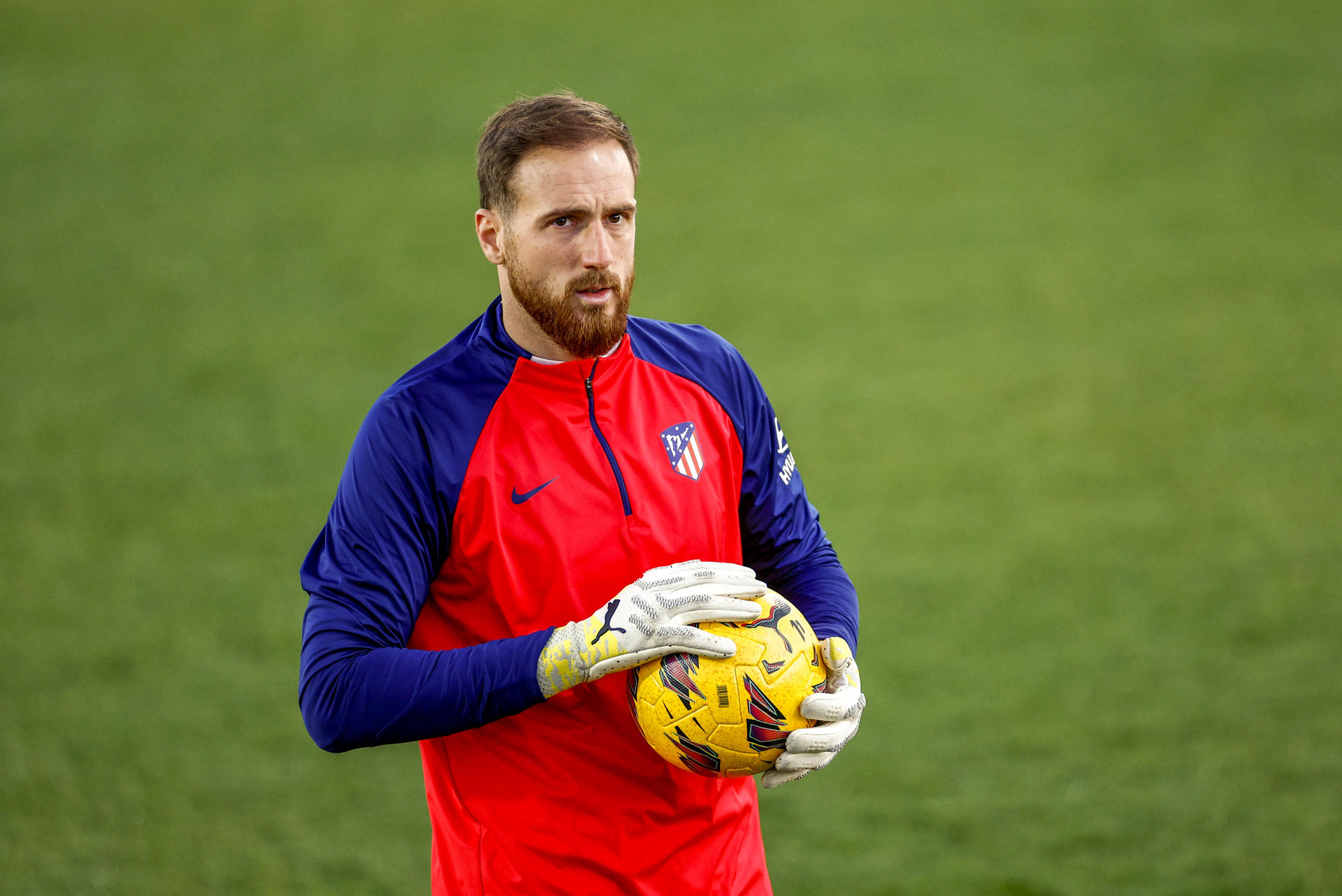 Oblak, en el entrenamiento este lunes. EFE/ Rodrigo Jiménez
