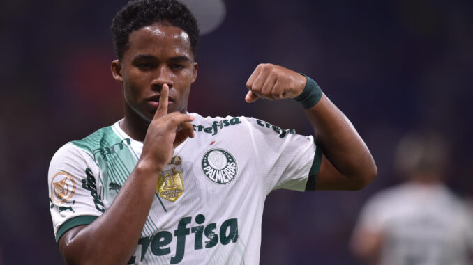 Endrick Felipe de Palmeiras celebra un gol, en una foto de archivo. EFE/ Yuri Edmundo
