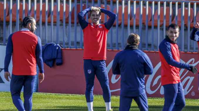 Griezmann, en el entrenamiento de este viernes. EFE/Rodrigo Jiménez
