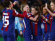 La delantera del Fc Barcelona Claudia Pina (c) celebra su gol durante el encuentro correspondiente a la cuarta jornada de la fase de grupos de la Liga de Campeones disputado hoy jueves entre Fc Barcelona y el FC Rosengård en el estadio Johan Cruyff de la localidad barcelonesa de Sant Joan Despi. EFE/Quique García