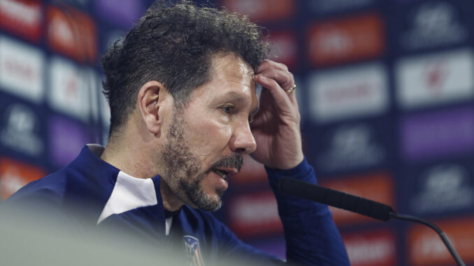 Simeone, en la rueda de prensa de este lunes. EFE/ Rodrigo Jiménez
