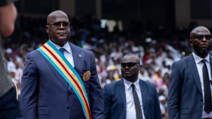 El presidente de la República Democrática del Congo (RDC), Félix Tshisekedi, este sábado en la ceremonia de investidura para un segundo mandato. EFE/EPA/CHRIS MILOSI
