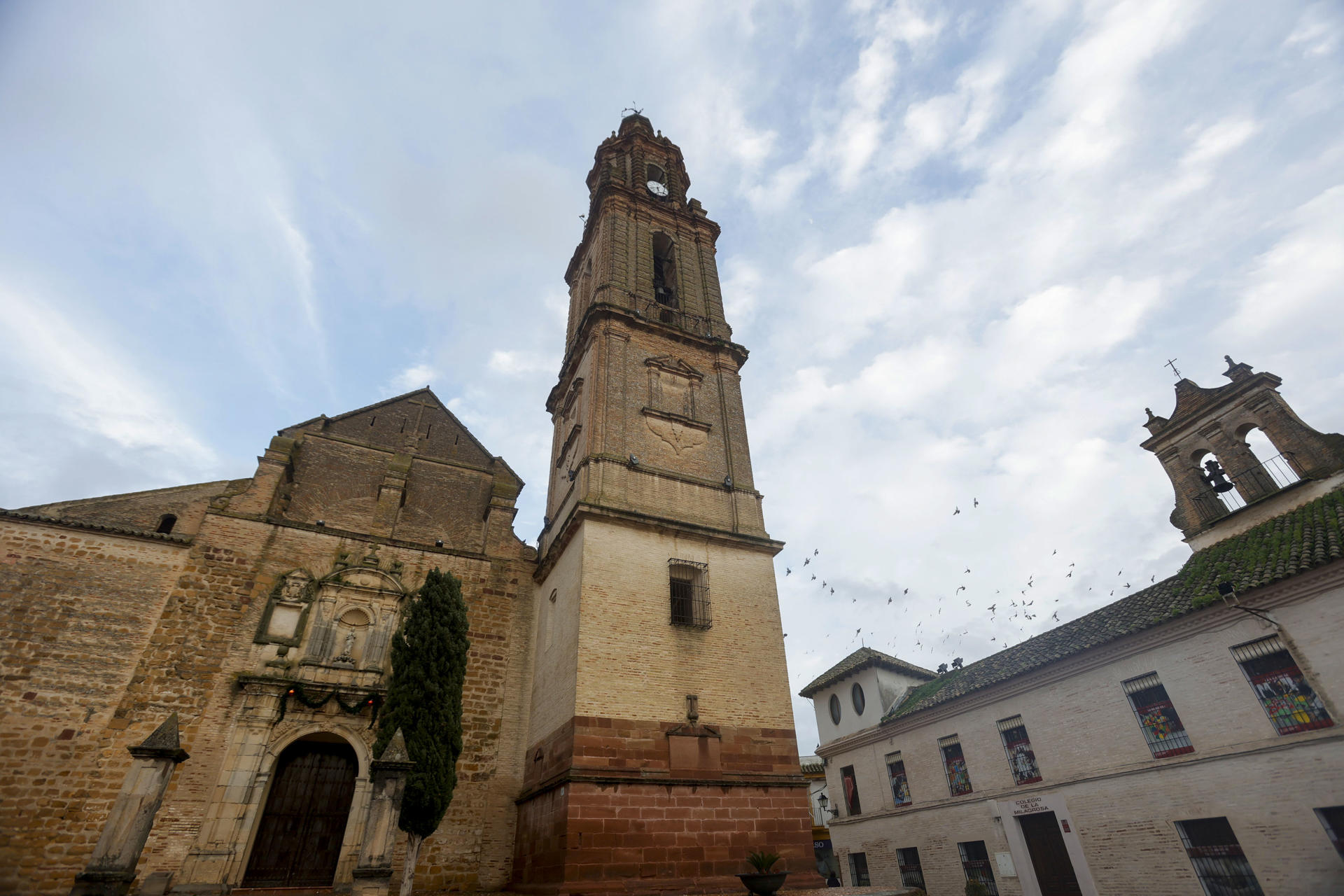 Vista de la torre inclinada de la Iglesia de la Asunción en la localidad cordobesa de Bujalance y la más alta de toda la provincia, cuya desviación en su parte superior la ha hecho ganarse el sobrenombre de la 'Torre de Pisa' andaluza. EFE/Salas
