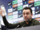 El entrenador del FC Barcelona, Xavi Hernández, atiende a los medios de comunicación antes el entrenamiento del primer equipo en las instalaciones de Sant Joan Despí previo al partido de jornada 21 de LaLiga EA Sports contra el Real Betis. EFE/ Quique García