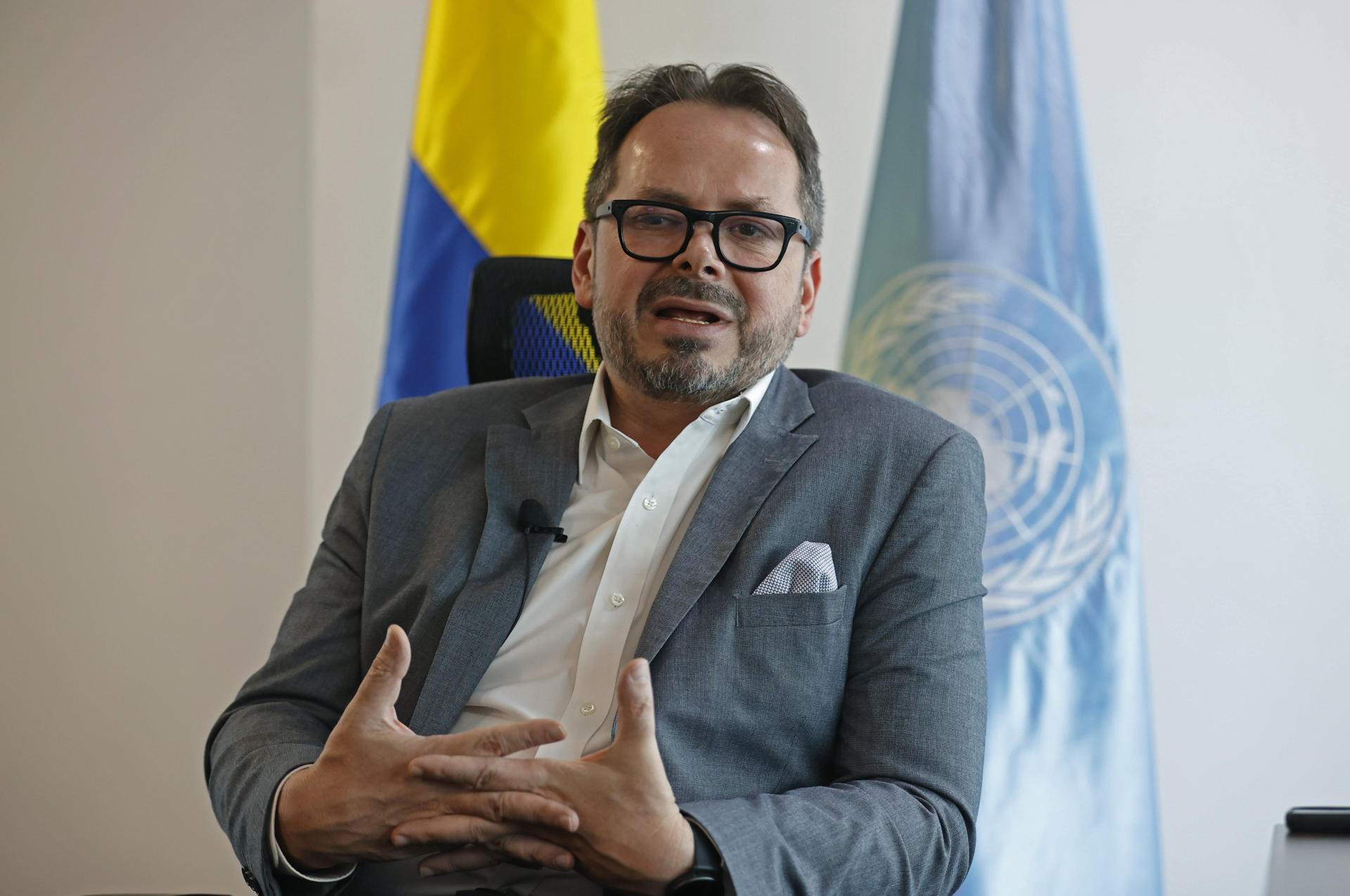 El representante especial del secretario general de la ONU en el país, Carlos Ruiz Massieu, habla con EFE durante una entrevista en Bogotá (Colombia). EFE/ Mauricio Dueñas Castañeda
