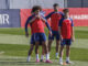 Saúl, Witsel, Morata y Pablo Barrios, durante el entrenamiento de este miércoles. EFE/ Rodrigo Jiménez