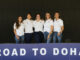 La seleccionadora española de natación artística, Mayuko Fujiki, (2i), junto a las integrantes del cuerpo técnico Judit Requena (i), Cecilia Jimenez (c), Anna Vega (2d) y Gemma Mengual, posan durante la presentación el pasado día 24 del grupo que acudirá al Campeonato del Mundo que se disputará del 2 al 18 de febrero en Doha (Catar). EFE/Alejandro García