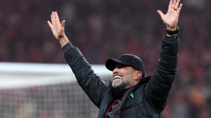 El entrenador del Liverpool, Jurgen Klopp, celebra la victoria en la final de la Copa Carabao entre el Chelsea FC y el Liverpool FC en el estadio Wembley de Londres, Gran Bretaña. EFE/EPA/ANDY LLUVIA
