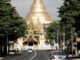 Yangon (Myanmar), 01/02/2024.- Vehicles drive near the Shwedagon Pagoda along a road in Yangon, Myanmar, 01 February 2024. Anti-coup groups called for the public to participate in a 'silent strike' across the country to protest against the military coup, by staying at home from 10 am to 4 pm on 01 February 2024, the day marking the third anniversary of the 2021 military coup. (Protestas, Golpe de Estado, Birmania) EFE/EPA/STRINGER