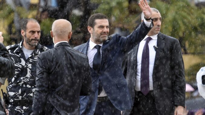 Former Lebanese Prime Minister Saad Hariri (C) greets supporters after his visit to the grave of his father, late Lebanese Prime Minister Rafik Hariri, on the 19th anniversary of his assassination in downtown Beirut, Lebanon, 14 February 2024. Rafik Hariri was assassinated, along with 21 other people, when a massive explosion hit his motorcade in Beirut, Lebanon, on 14 February 2005. (Líbano) EFE/EPA/Wael Hamzeh
