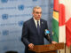 Fotografía cedida por la ONU donde aparece el presidente de República Dominicana, Luis Abinader, mientras habla durante una rueda de prensa tras su intervención en una sesión del Consejo de Seguridad en Nueva York. EFE/Evan Schneider/ONU