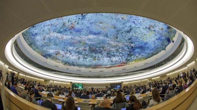 Apertura del segmento de alto nivel del 55º período de sesiones del Consejo de Derechos Humanos en la sede europea de las Naciones Unidas en Ginebra, Suiza, el 26 de febrero de 2024. EFE/EPA/SALVATORE DI NOLFI
