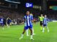 El jugador del FC Porto Wenderson Galeno celebra el 1-0 durante el partido de la UEFA Champions League que ha jugado FC Porto y Arsenal FC, e Do Dragao, Oporto, Portugal. EFE/EPA/ESTELA SILVA