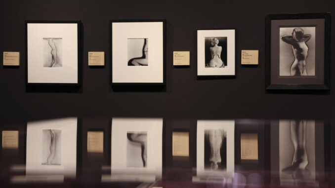 Varias de las fotografías de Man Ray que forman parte de la exposición “Surrealismos. La era de la máquina” que se puede visitar desde mañana en la Fundación Canal de Madrid. EFE/ Jimena Sánchez
