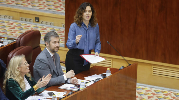 La presidenta de la comunidad de Madrid, Isabel Díaz Ayuso, interviene en la sesión de control del pleno de la Asamblea de Madrid celebrado este jueves. EFE/ Comunidad de Madrid / ***SOLO USO EDITORIAL/SOLO DISPONIBLE PARA ILUSTRAR LA NOTICIA QUE ACOMPAÑA (CRÉDITO OBLIGATORIO)***
