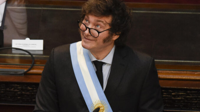 El presidente de Argentina Javier Milei (c) pronuncia su discurso al inicio de las sesiones ordinarias este viernes, en la Cámara de Diputados, en Buenos Aires (Argentina). EFE/Matías Martin Campaya
