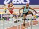 La atleta española Xenia Benach de España (i) y Devynne Charlton de Bahamas (d) compiten en una serie de 60 m vallas en el Campeonato Mundial de Atletismo en pista cubierta en Glasgow. EFE/EPA/ROBERT PERRY