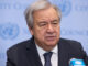 Fotografía cedida por la ONU donde aparece su secretario general, António Guterres, mientras habla durante una rueda de prensa celebrada en la sede del organismo en Nueva York (EE.UU.). EFE/ Eskinder Debebe/ONU