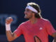 El tenista griego Stefanos Tsitsipas durante el partido contra el tenista argentino Facundo Díaz Acosta en los cuartos de final del Barcelona Open Banc Sabadell-Trofeo Conde de Godó. EFE/Alejandro García