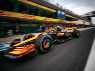 El británico Lando Norris en acción en la ronda clasificatoria del Gran Premio de China de Fórmula Uno, en Shanghai, China. EFE/EPA/ALEX PLAVEVSKI