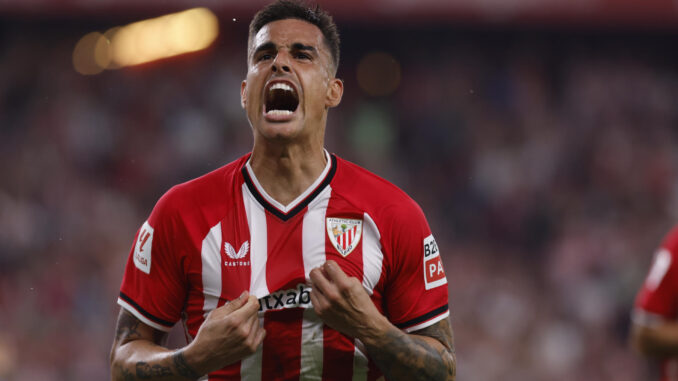 El centrocampista del Athletic Club Dani García celebra un gol en una imagen de archivo de esta temporada. EFE / Miguel Toña.
