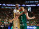 MÁLAGA, 30/05/2024.- El base de Unicaja Alberto Díaz (i) y el pívot de UCAM Moussa Diagne, durante el segundo partido de la semifinal de la Liga Endesa de baloncesto que Unicaja Málaga y UCAM Murcia disputan este jueves en el Palacio de Deportes José María Martín Carpena. EFE/Jorge Zapata