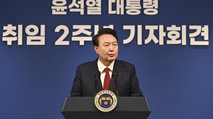 El presidente surcoreano, Yoon Suk-yeol, en conferencia de prensa el 9 de mayo de 2024. EFE/EPA/SONG KYUNG-SEOK / PISCINA
