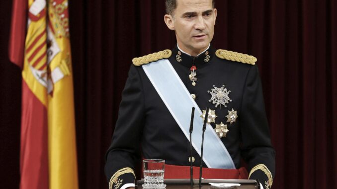 Imagen de archivo del rey Felipe VI, durante su discurso en el acto de proclamación ante las Cortes Generales. EFE/Paco Campos ***POOL***
