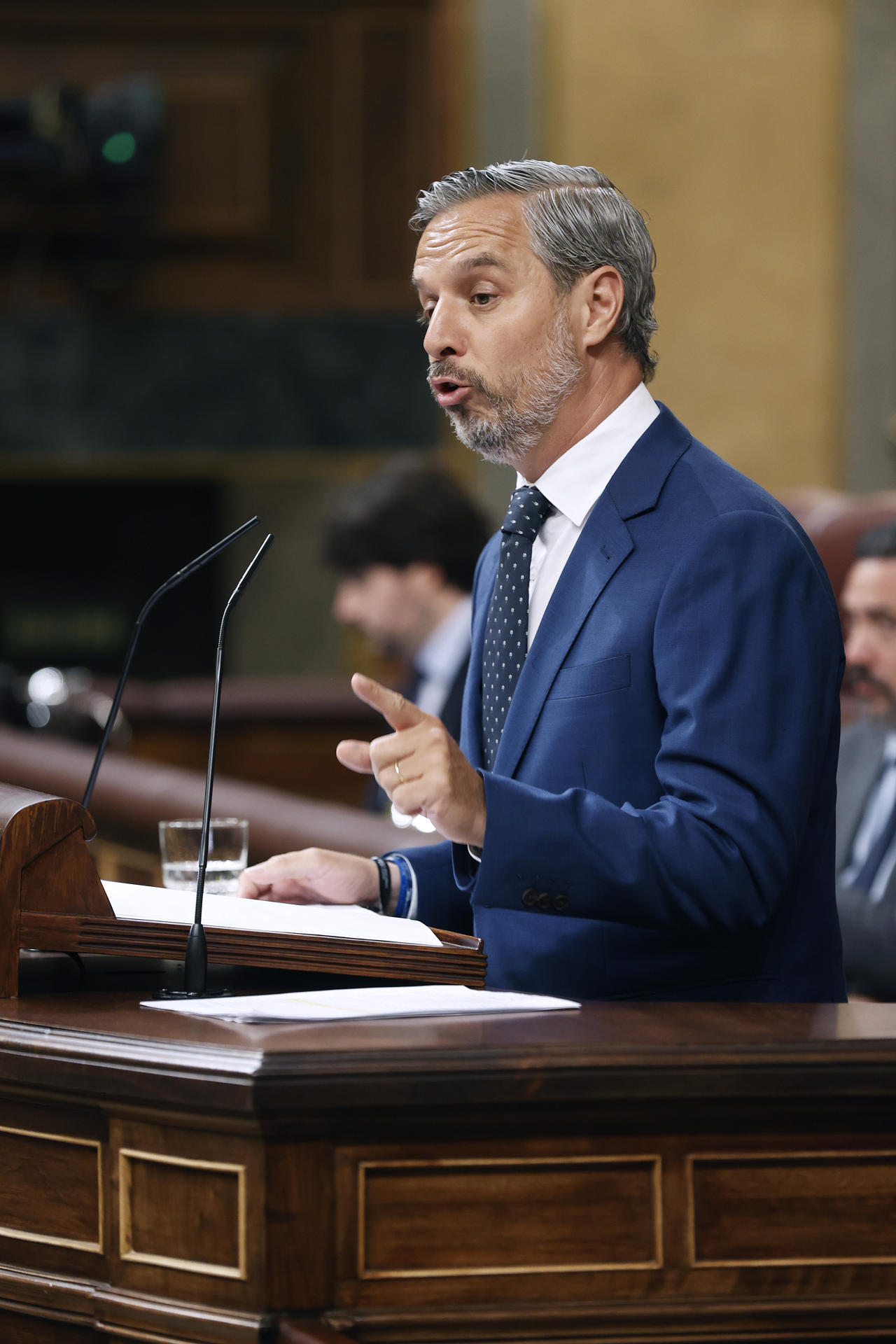 El diputado del PP, Juan Bravo interviene en la sesión de control al Gobierno, en el Congreso de los Diputados este miércoles. EFE/ JP Gandul
