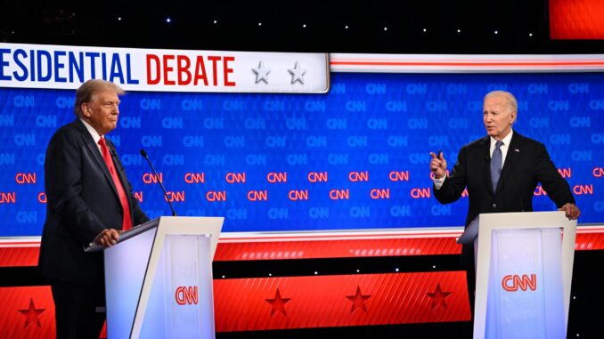 El presidente Joe Biden y el expresidente Donald J. Trump durante el debate. EFE/EPA/WILL LANZONI / CNN PHOTOS MANDATORY CREDIT: CNN PHOTOS / CREDIT CNN - WILL LANZONI EDITORIAL USE ONLY EDITORIAL USE ONLY
