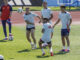 Los jugadores de la selección española Fermin, Oyarzabal y Cubarsi durante el entrenamiento que el combinado nacional ha llevado a cabo en la Ciudad del Futbol de las Rozas, en Madrid, para preparar su partido amistoso de mañana ante Andorra. EFE/Rodrigo Jiménez