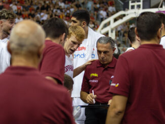 El técnico de la selección española, Sergio Scarolo, durante un encuentro amistoso entre las selecciones de España y República Dominicana disputado el pasado viernes en Alicante. EFE/ José Pedro Martínez