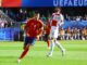 El delantero de España Alvaro Morata (I) celebra el 1-0 durante el partido del grupo B entre España y Croacia en el estadio Olímpico de Berlín, Alemania.EFE/EPA/FILIP SINGER