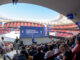 El presidente del Atlético de Madrid, Enrique Cerezo, durante el acto de colocación de la primera piedra de la Ciudad del Deporte, este martes en el estadio Cívitas Metropolitano. EFE/ Fernando Villar