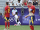 El jugador egipcio Ibrahim Adel (c) celebra tras anotar el 0-2 a España durante su partido del Grupo C de fútbol masculino de los Juegos Olímpicos de París 2024 en el Estadio de Burdeos (Francia). EFE/ Kiko Huesca