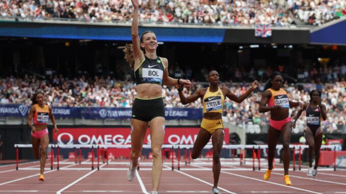 Femke Bol festeja su triunfo. EFE/EPA/ANDY RAIN
