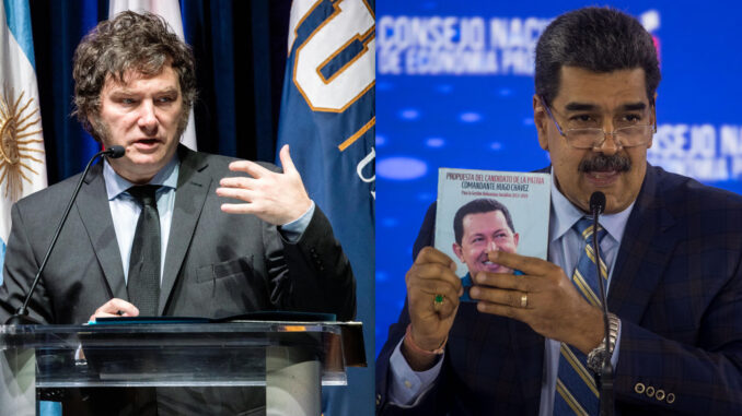 Combo de dos fotografías de archivo de los presidentes de Argentina, Javier Milei (i), y de Venezuela, Nicolás Maduro. EFE/ Cristóbal Herrera-Ulashkevich / Miguel Gutiérrez
