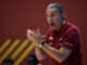 El entrenador de la selección española de baloncesto, Sergio Scariolo, reacciona durante el partido del torneo preolímpico que disputan contra Angola este miércoles en el pabellón Fuente San Luis. EFE/Biel Aliño